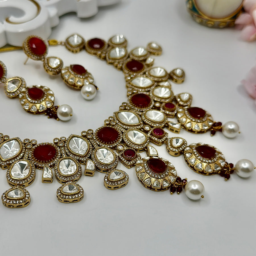 Ruby Moissanite Statement Kundan Necklace Set