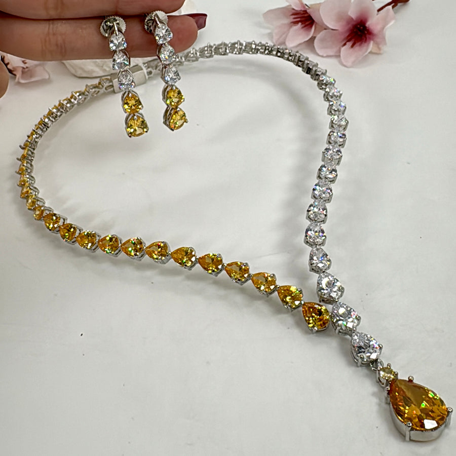 Yellow American Diamonds Cubic Zirconia Collar Necklace Set