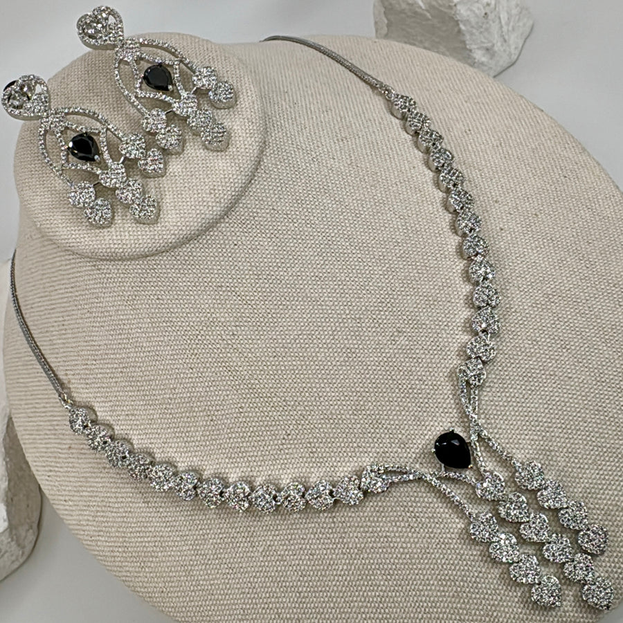 Black AAA Cut Cubic Zirconia RhodiumPlated Necklace Set