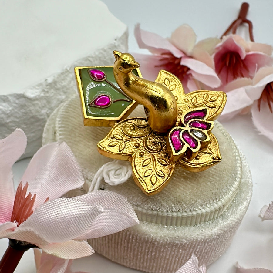 Mint Silver Lookalike Adjustable Peacock Finger Ring