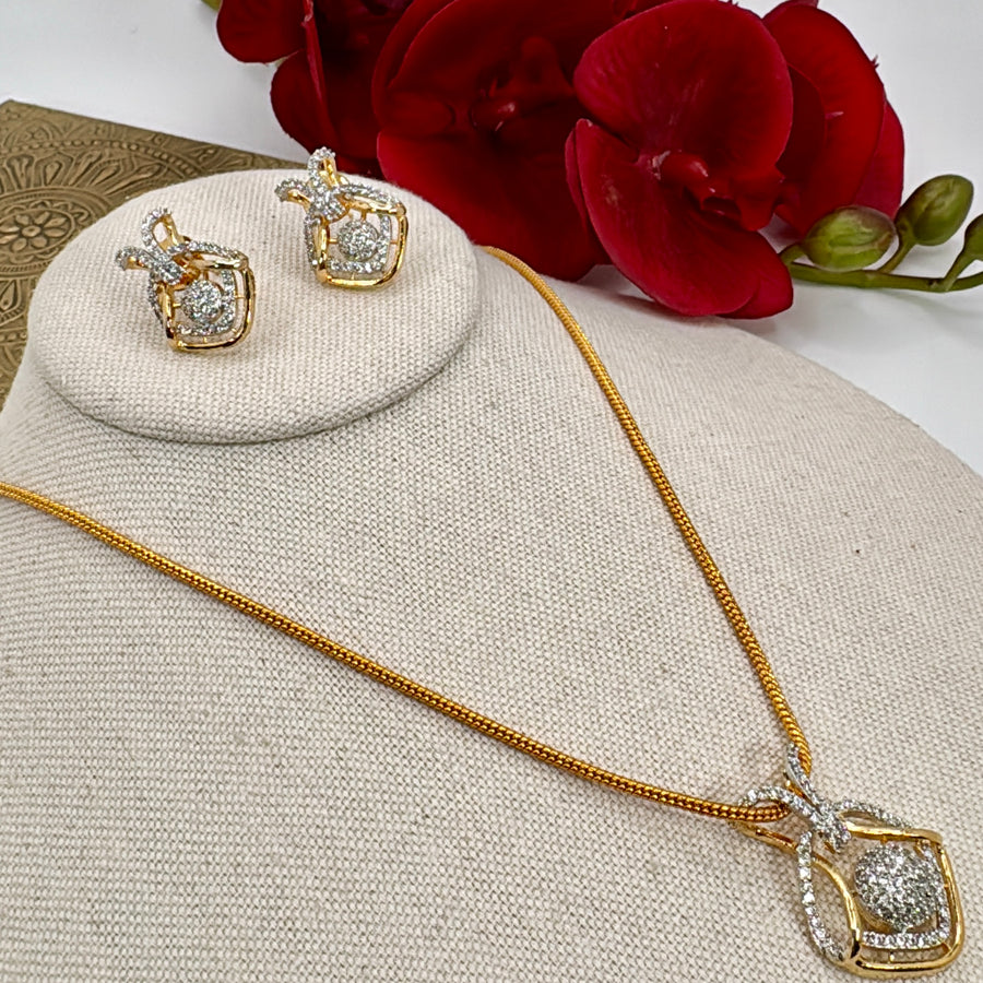 Clear Dual Tone AAA Cut Cubic Zirconia 24 Carat Gold Plated Pendant Necklace Set