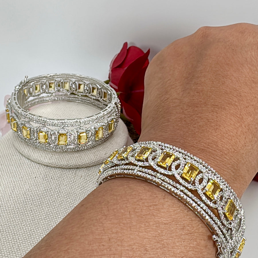 Yellow Silver Cubic Zirconia Openable Bangle Pair(Size 2.2)