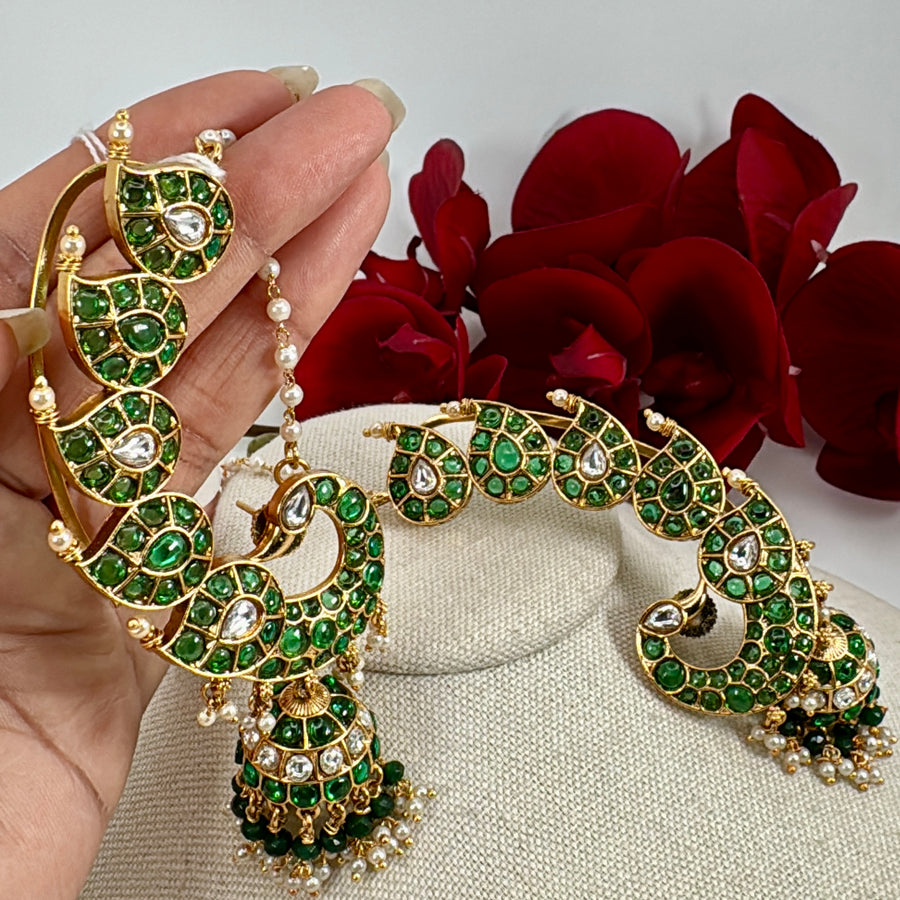 Green Jadau Mango Moissanite Cuff Earrings