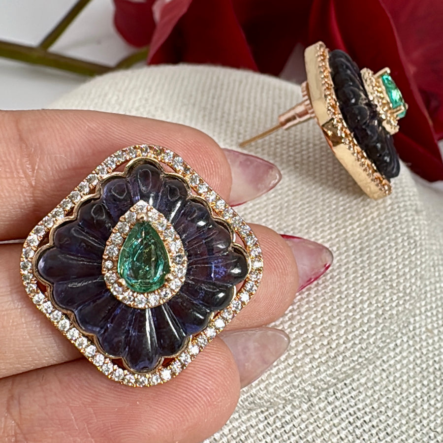 Purple Carved Doublet Moissanite Stud Earrings