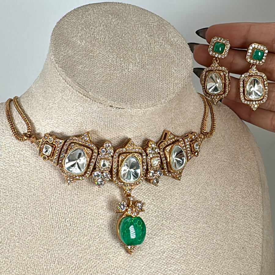 Mint Doublet Moissanite Choker Necklace Set