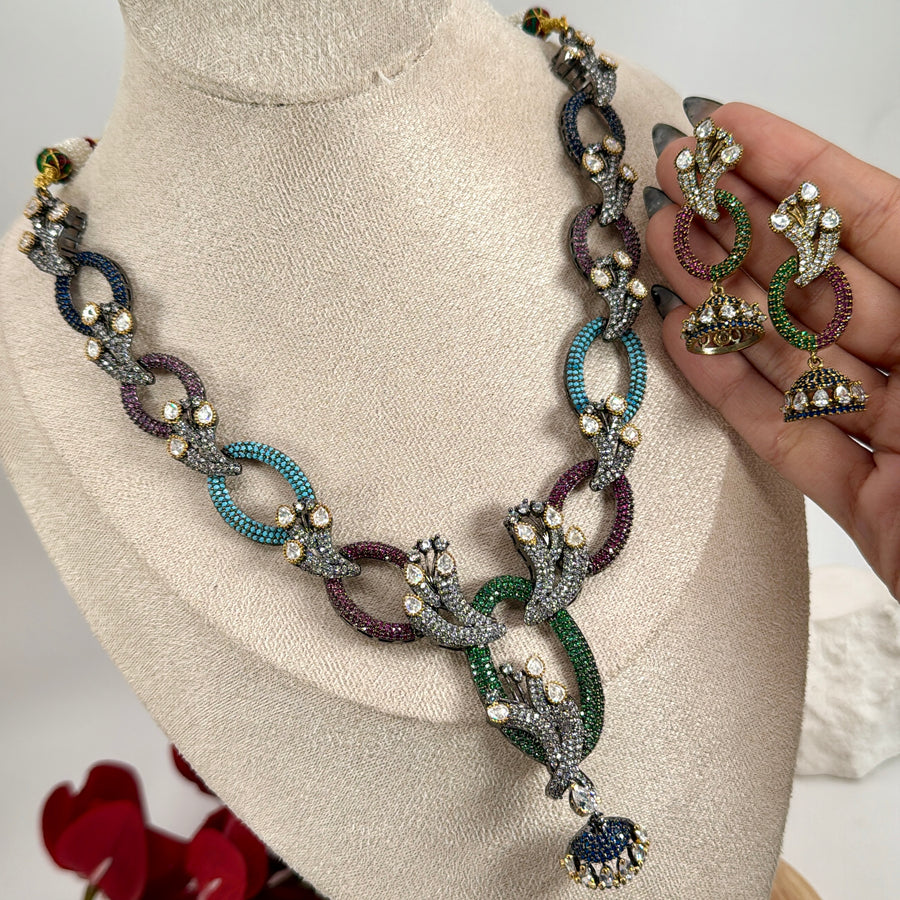 Turquoise Multi Nano Setting Cubic Zirconia Necklace Set