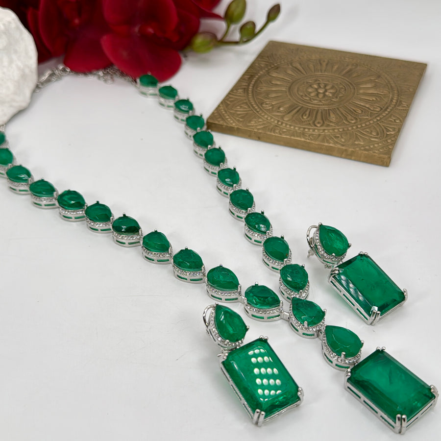 Green Doublet Cubic Zirconia Necklace Set