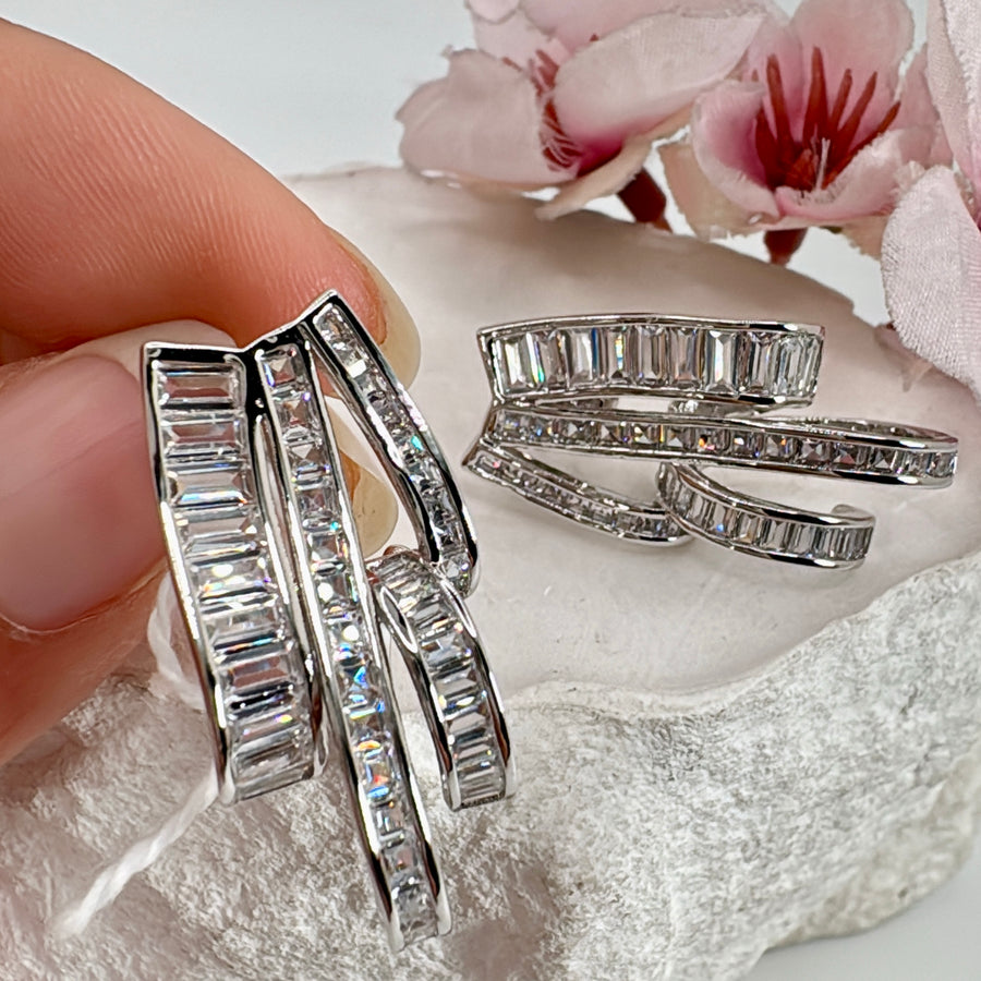 Clear American Diamonds Cubic Zirconia Italian Hoop Earrings