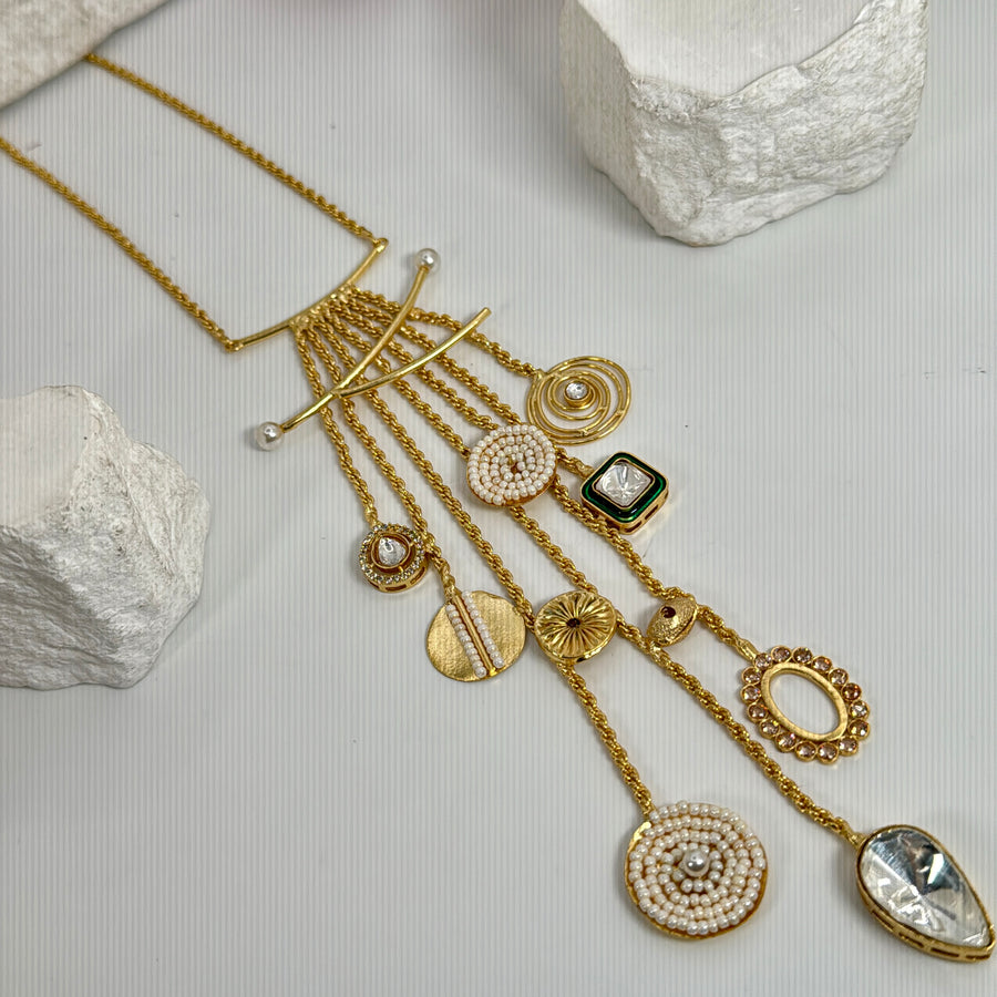 Clear Contemporary Silver Lookalike Long Pendant Necklace