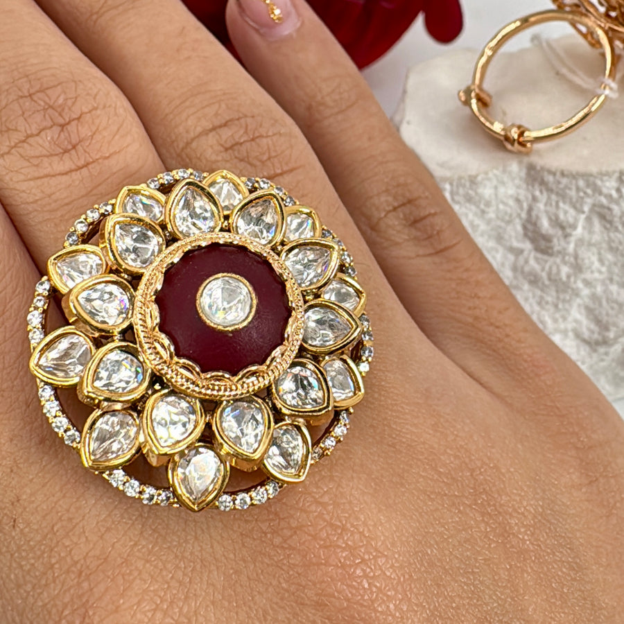 Ruby Polki Kundan Adjustable Statement Finger Ring