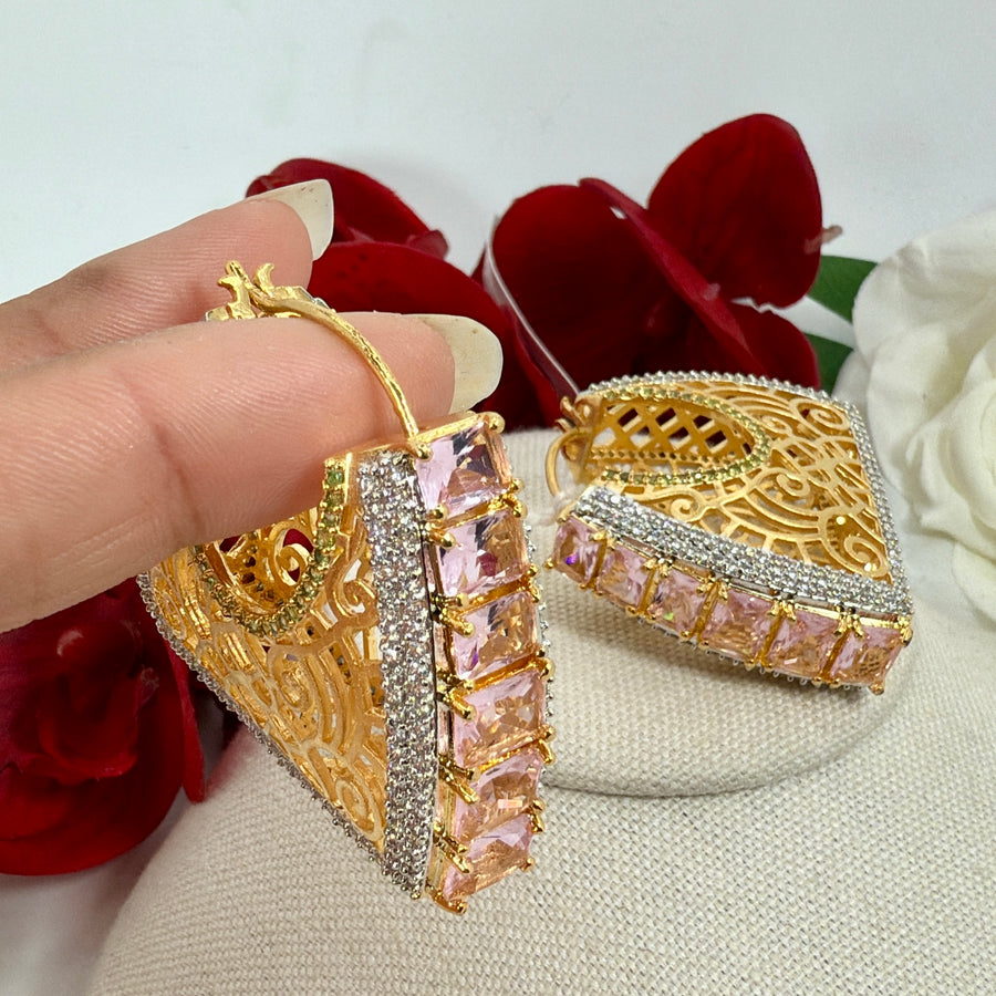 Pink American Diamonds Hoop Earrings