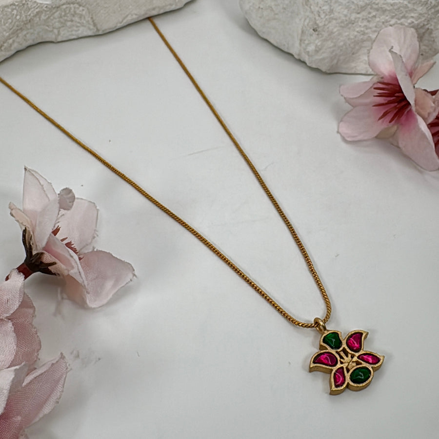 Green & Ruby Kundan Dainty Pendant