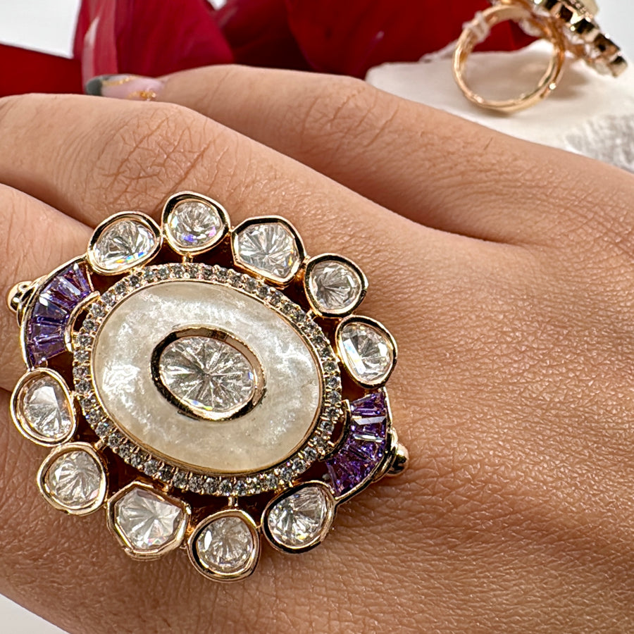 Purple Invisible Setting MOP Adjustable Finger Ring