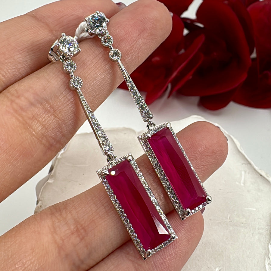 Ruby Italian Cubic Zirconia Earrings (Approx. Length 2 inches)