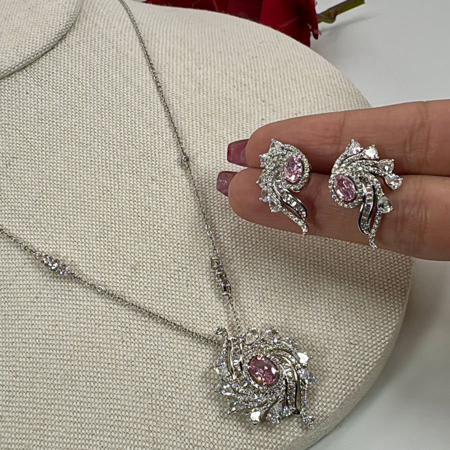 Pink Italian Cubic Zirconia Pendant Necklace Set