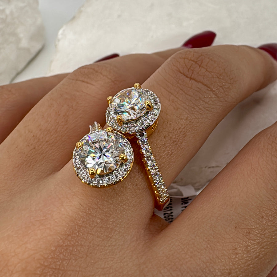 Clear Italian Cubic Zirconia Gold Adjustable Finger Ring