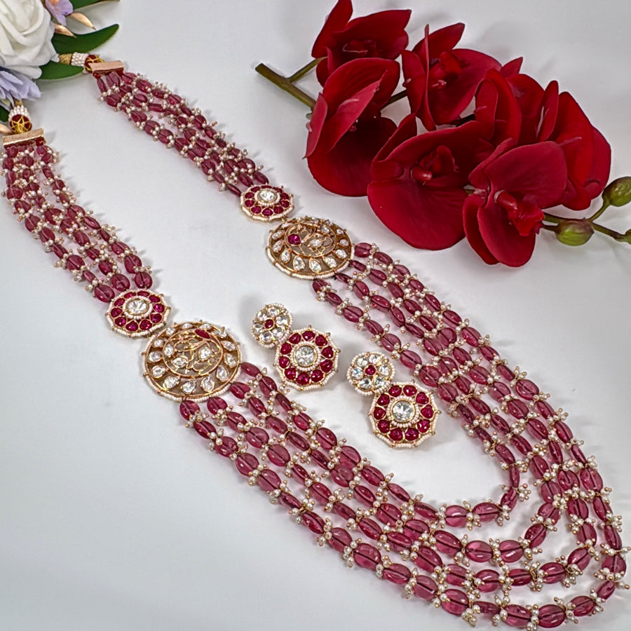 Ruby Multi Layer Kundan Long Necklace Set
