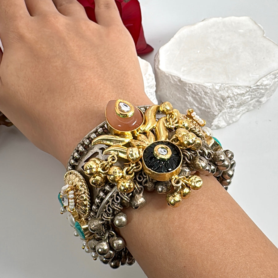 Multi Dual Tone Silver Lookalike Cuff Bangle