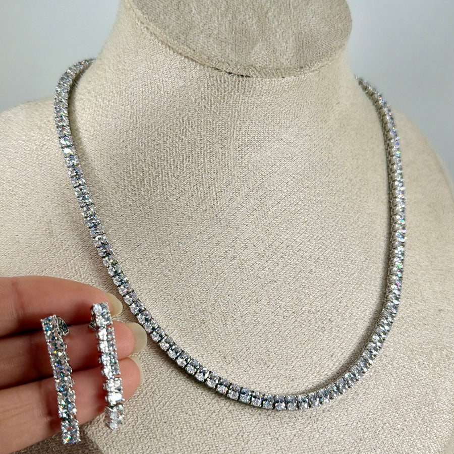 Clear Single Layer Italian Cubic Zirconia Necklace Set
