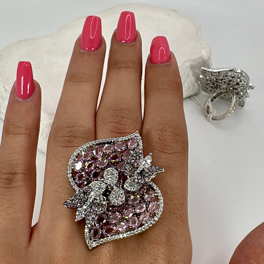 Pink Invisible Setting American Diamonds Cubic Zirconia Adjustable Finger Ring