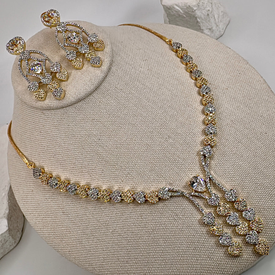 Clear AAA Cut Cubic Zirconia 24 Carat Gold Plated Necklace Set