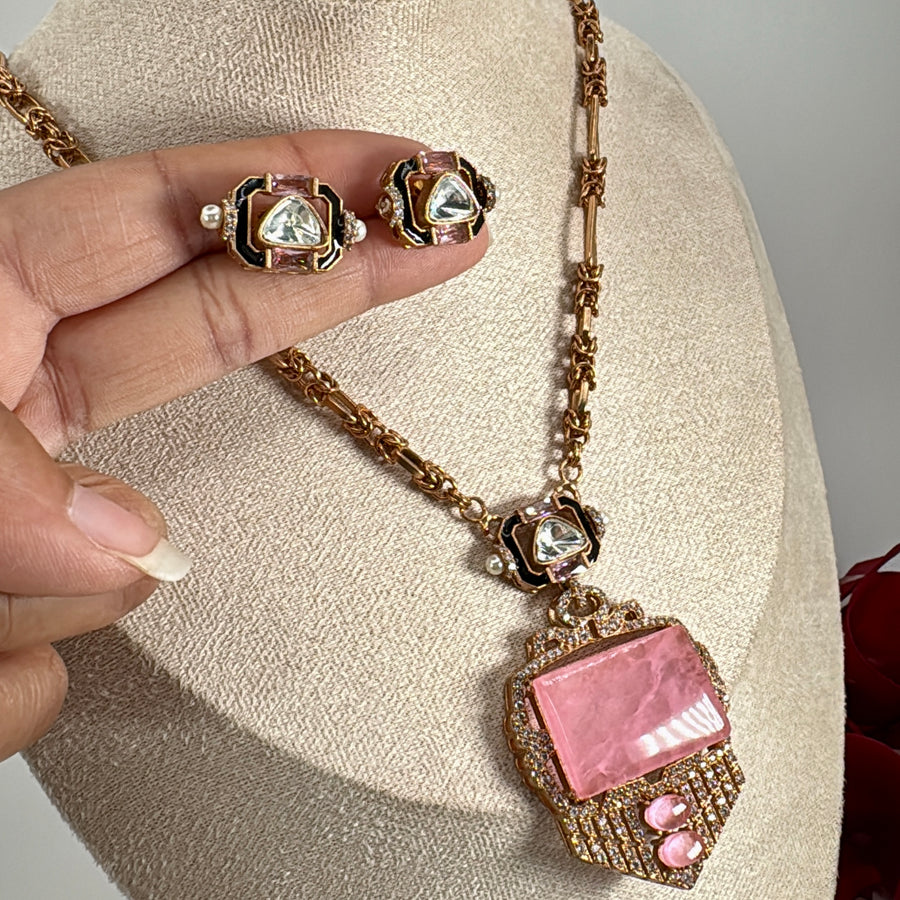 Pink Doublet Pendant Necklace Set