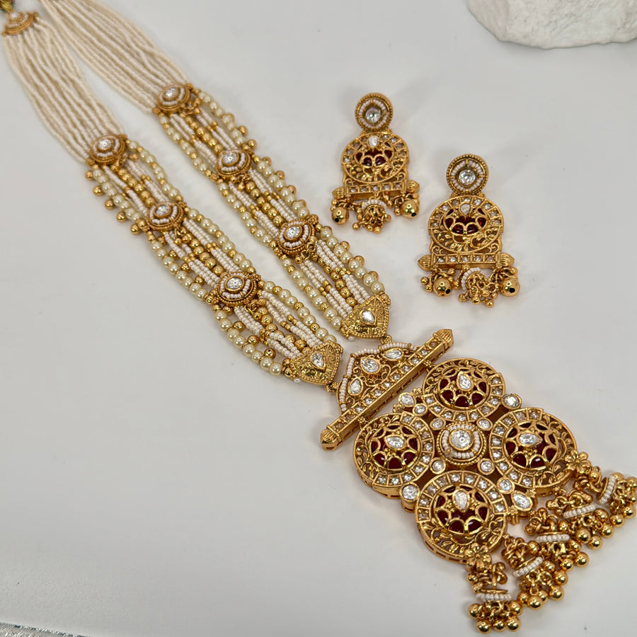 Ruby Pearls Rajwadi Antique Gold Long NecklaceSet