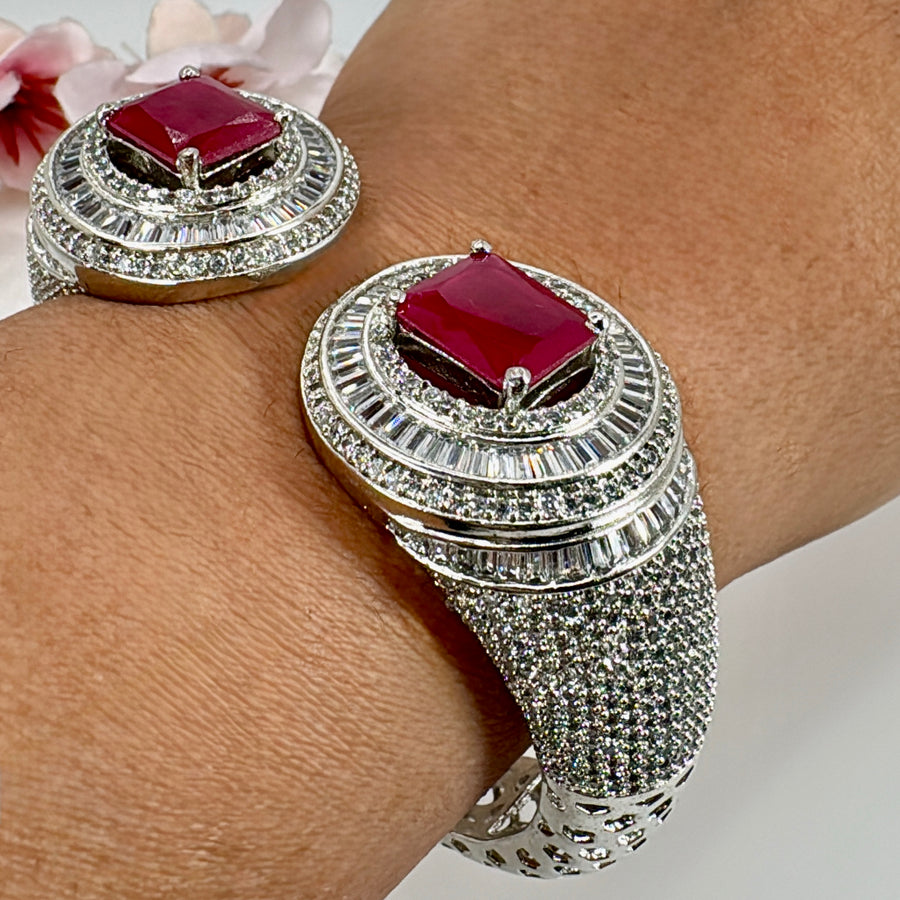 Ruby Cubic Zirconia American Diamonds Openable Bangle/Bracelet(Fits Size 2.6-2.8)
