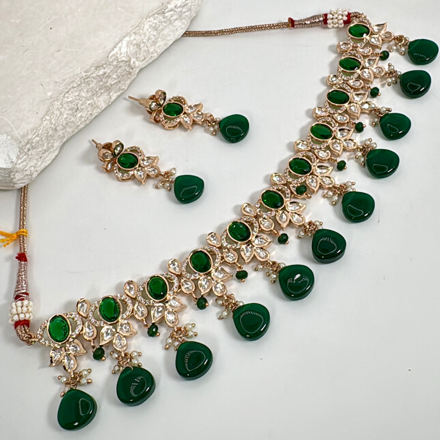 Green Polki Kundan Choker Necklace Set