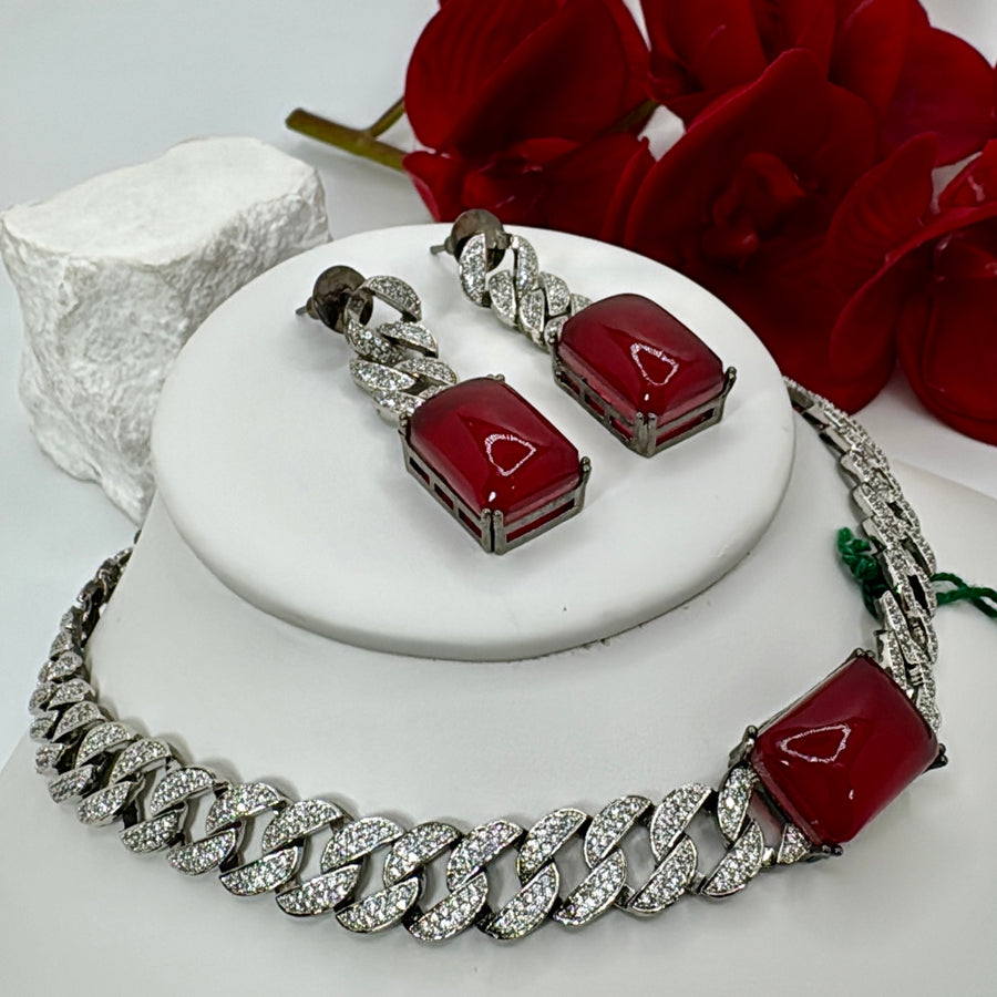 Ruby Doublet Chic Victorian Polish Choker Necklace Set