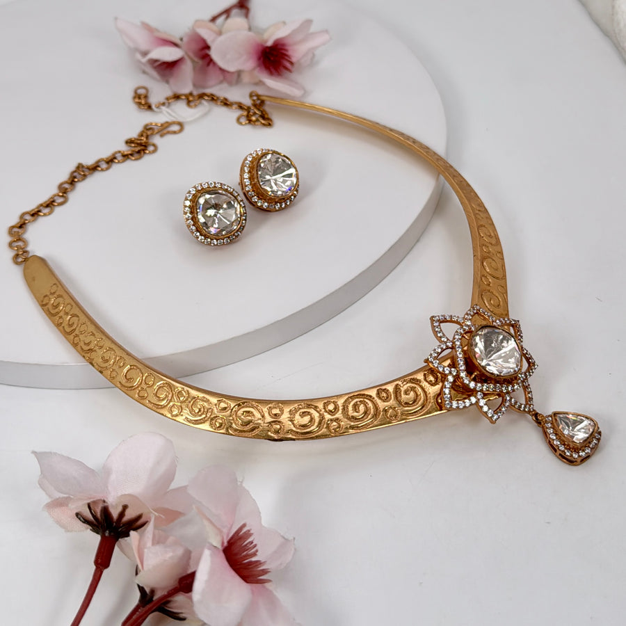 Antique Gold Moissanite Hasli Necklace Set