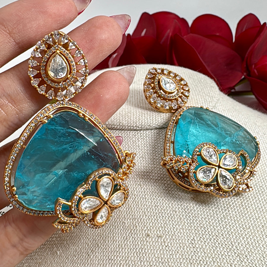 Turquoise Doublet Moissanite Statement Lightweight Earrings
