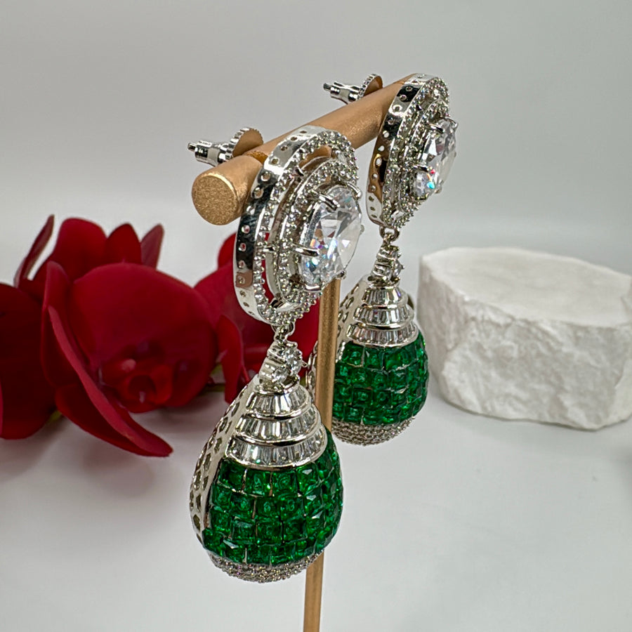 Green Invisible Setting Cubic Zirconia American Diamonds Earrings