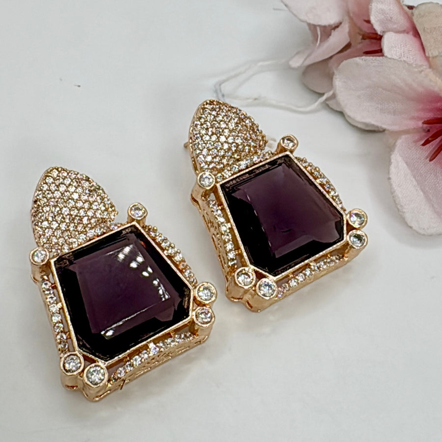 Purple Invisible Setting American Diamonds Cubic Zirconia Stud Earrings