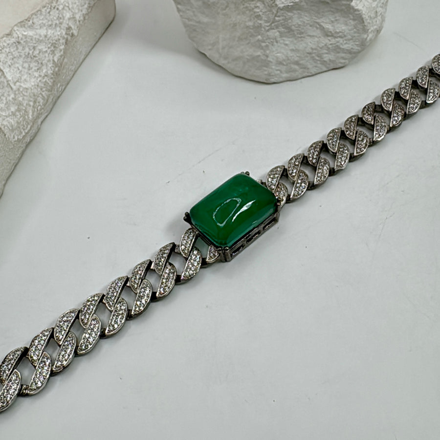 Green Doublet American Diamonds Cubic Zirconia Flexible Bracelet (Large: Length 7 inches)