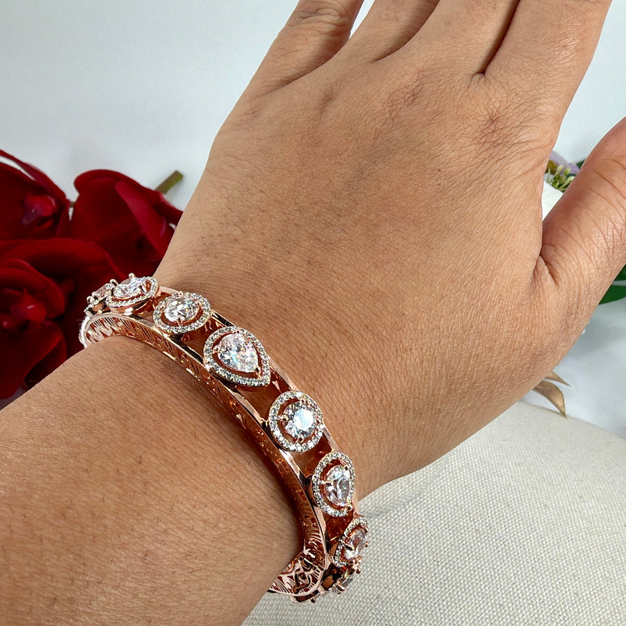 Clear Rosegold Cubic Zirconia Italian Openable Bangle(Size 2.4)