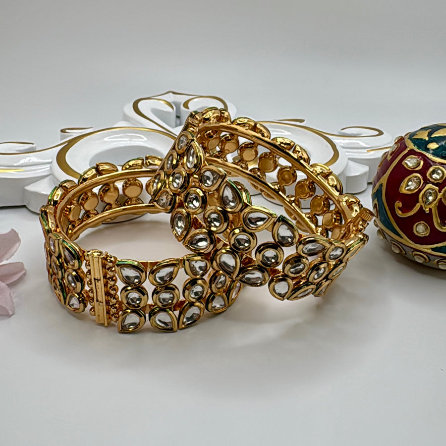 Clear Kundan Openable Bangle Pair(Size 2.4)