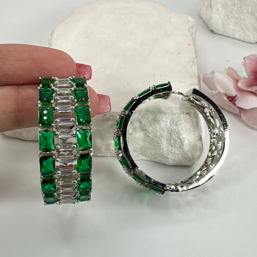 Green American Diamonds Cubic Zirconia Hoop Earrings