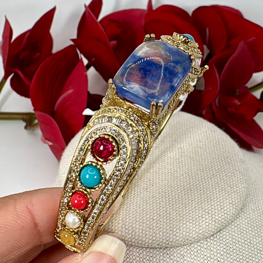 Blue Marble Doublet & Multi Stone Openable Bangle(Fits Size 2.2 to 2.6)