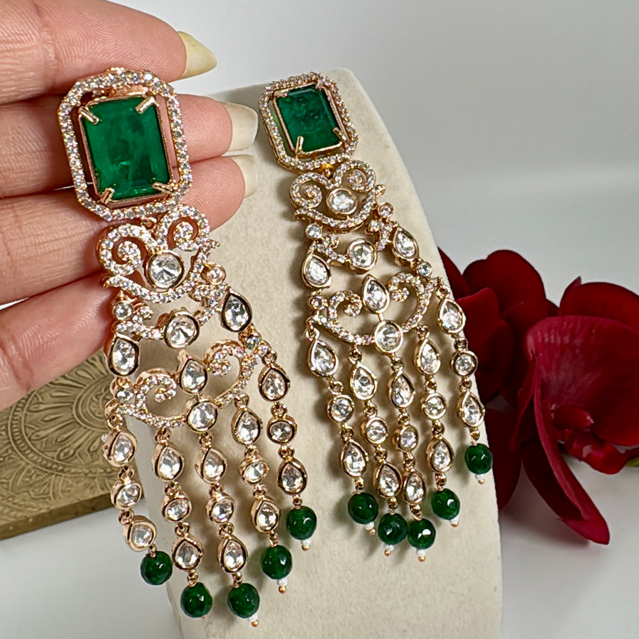Green Polki Kundan Lightweight Earrings