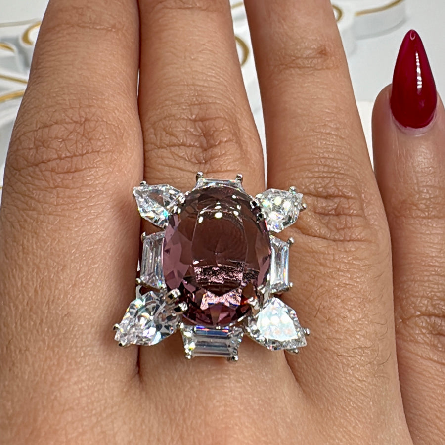 Purple Amethyst American Diamonds CZ Adjustable Finger Ring