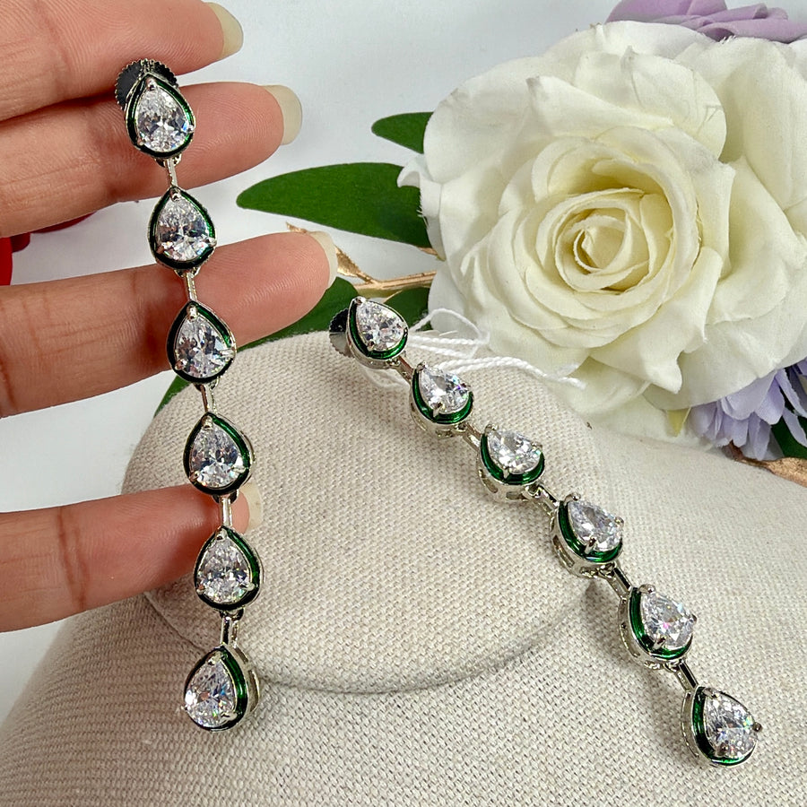 Green Italian Cubic Zirconia Long Earrings