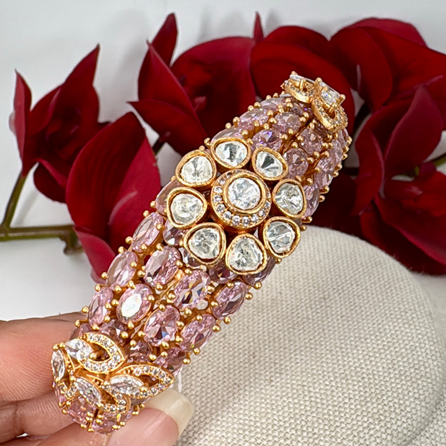 Pink Invisible Setting Moissanite Openable Bangle(Fits Size 2.2 to 2.6)