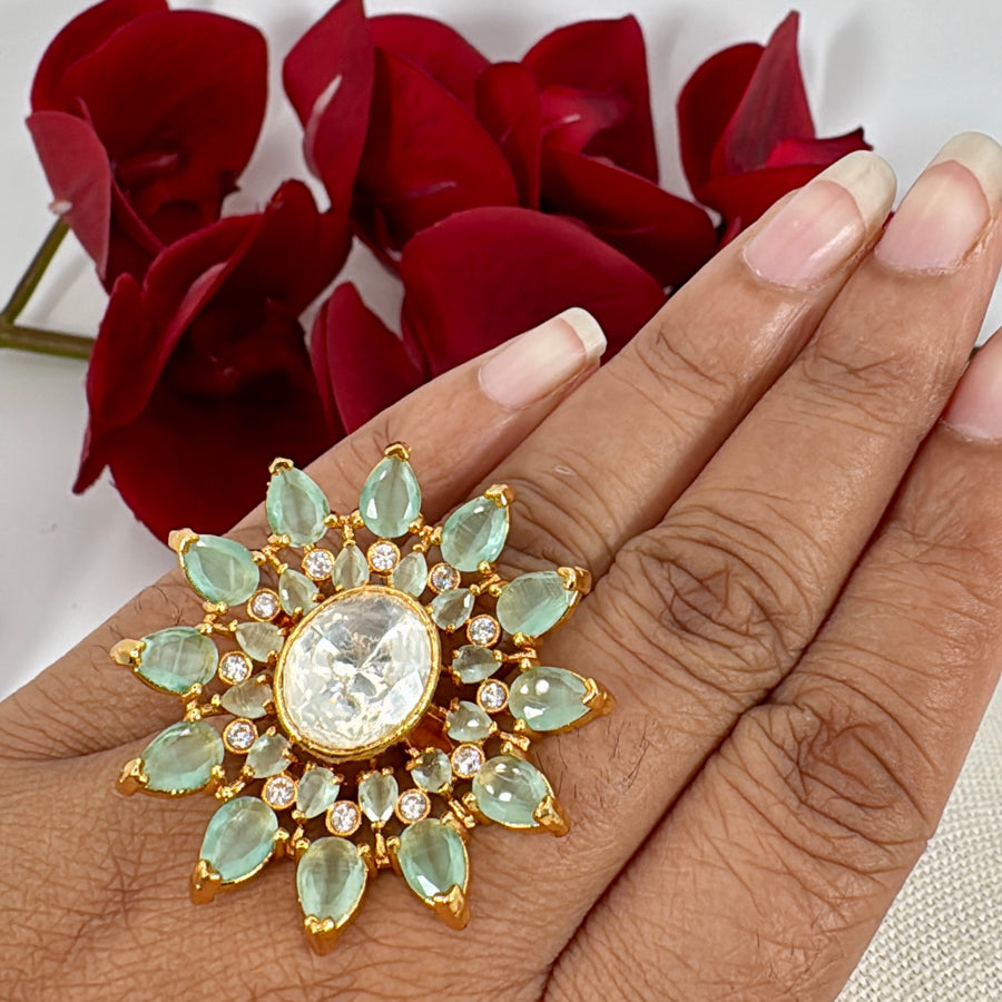 Mint Moissanite Adjustable Finger Ring