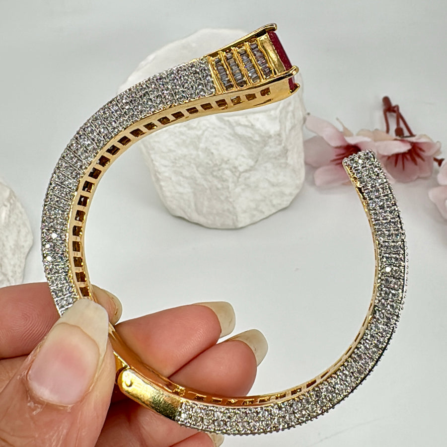 Ruby Cubic Zirconia American Diamonds Invisible Setting Openable Bracelet (Fits Size 2.2-2.6)