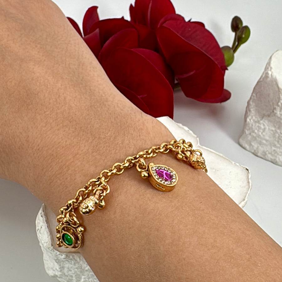 Ruby Charms Antique Gold Kundan Flexible Bracelet