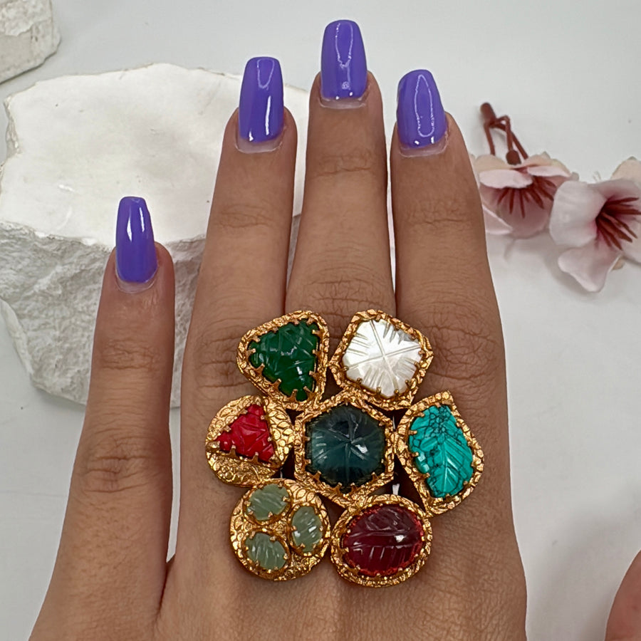 Multi Stone Apala Inspired Adjustable Finger Ring