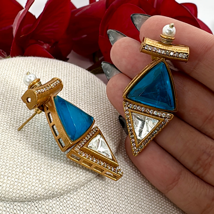 Blue Doublet Moissanite Earrings