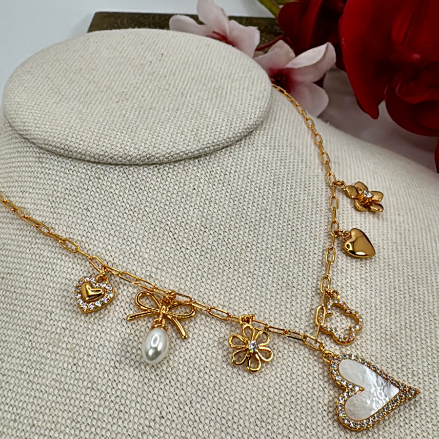 MOP Italian Gold Charms Necklace