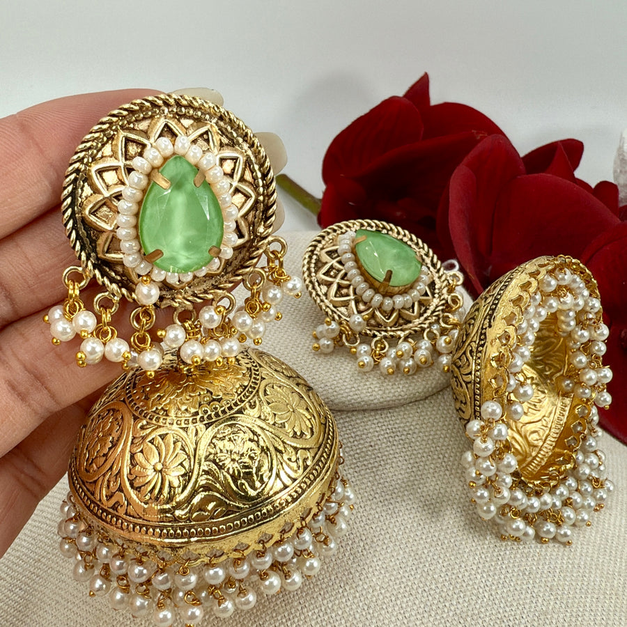 Mint Doublet Silver Lookalike Gold Lightweight Jhumka Earrings